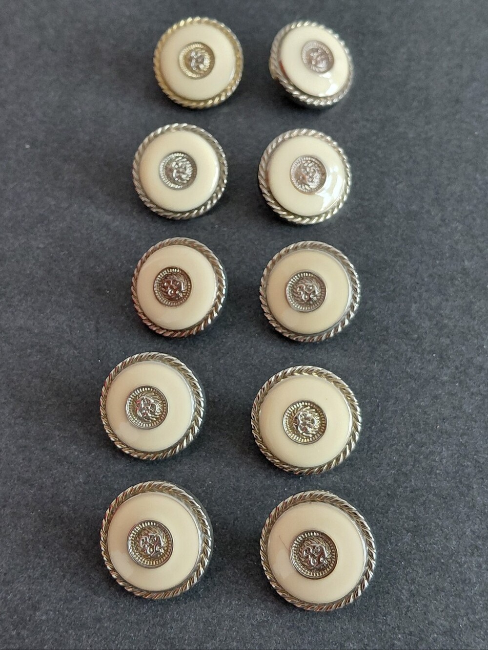 Vtg 1980s Metal Ecru Shank Back Mystic Lion 10 Buttons